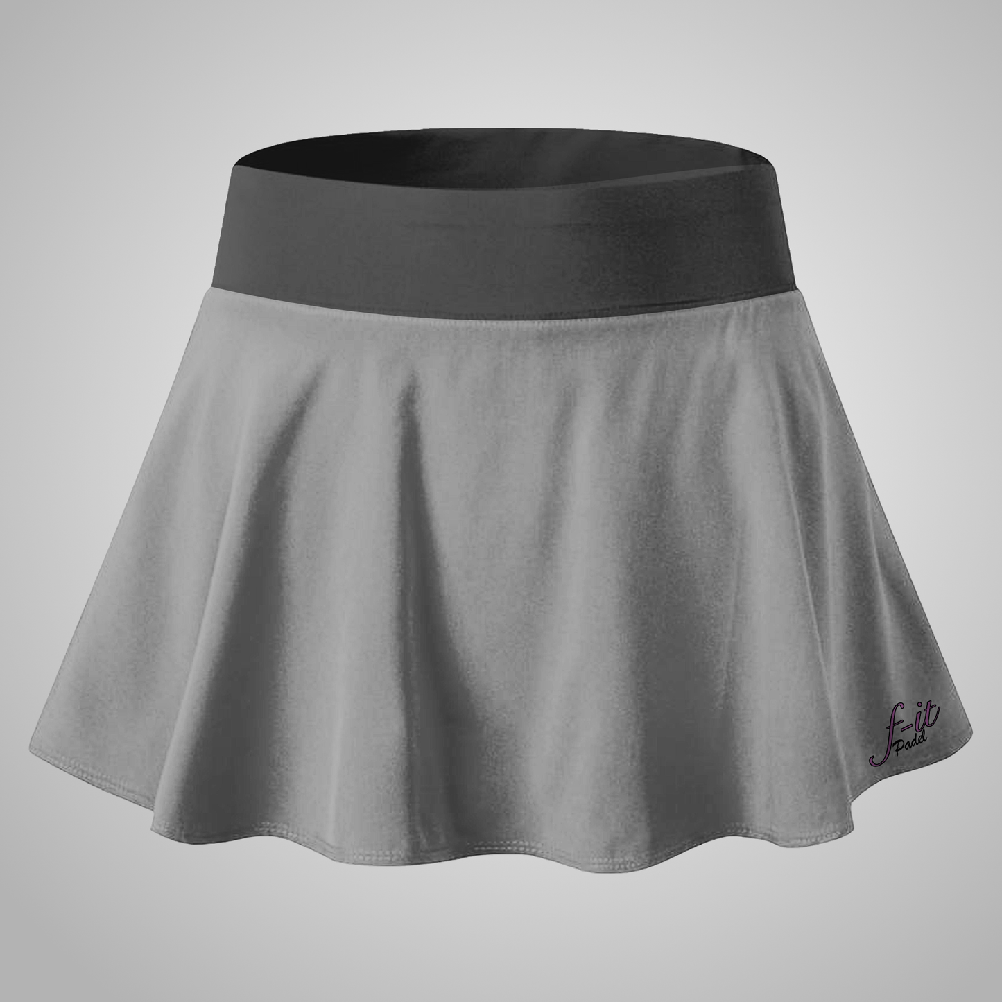 Gray Padel skirt with black waistband on a light gray background
