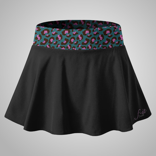 Black Padel skirt with a patterned waistband on a gray background