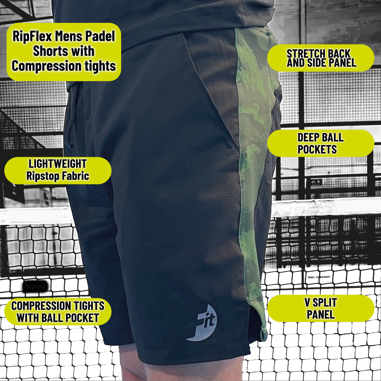 F-it RipFlex Mens Padel Shorts with Compression tights