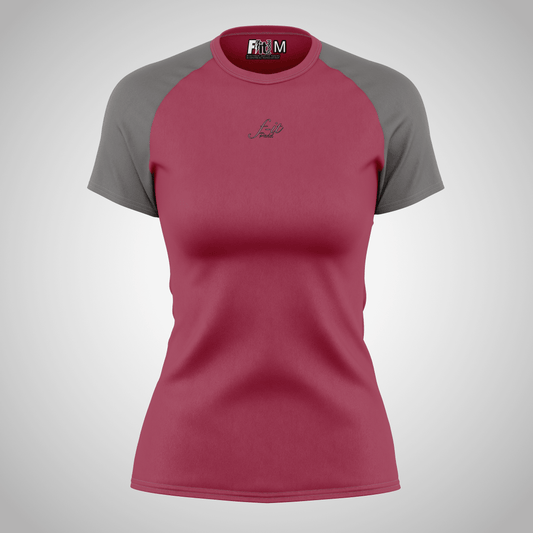 Women's F-it Padel T-shirt| Active wear Red Berry and grey